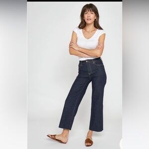 Oliver Logan- High Rise Wide Leg Cropped Jean with Raw Hem, Size 26